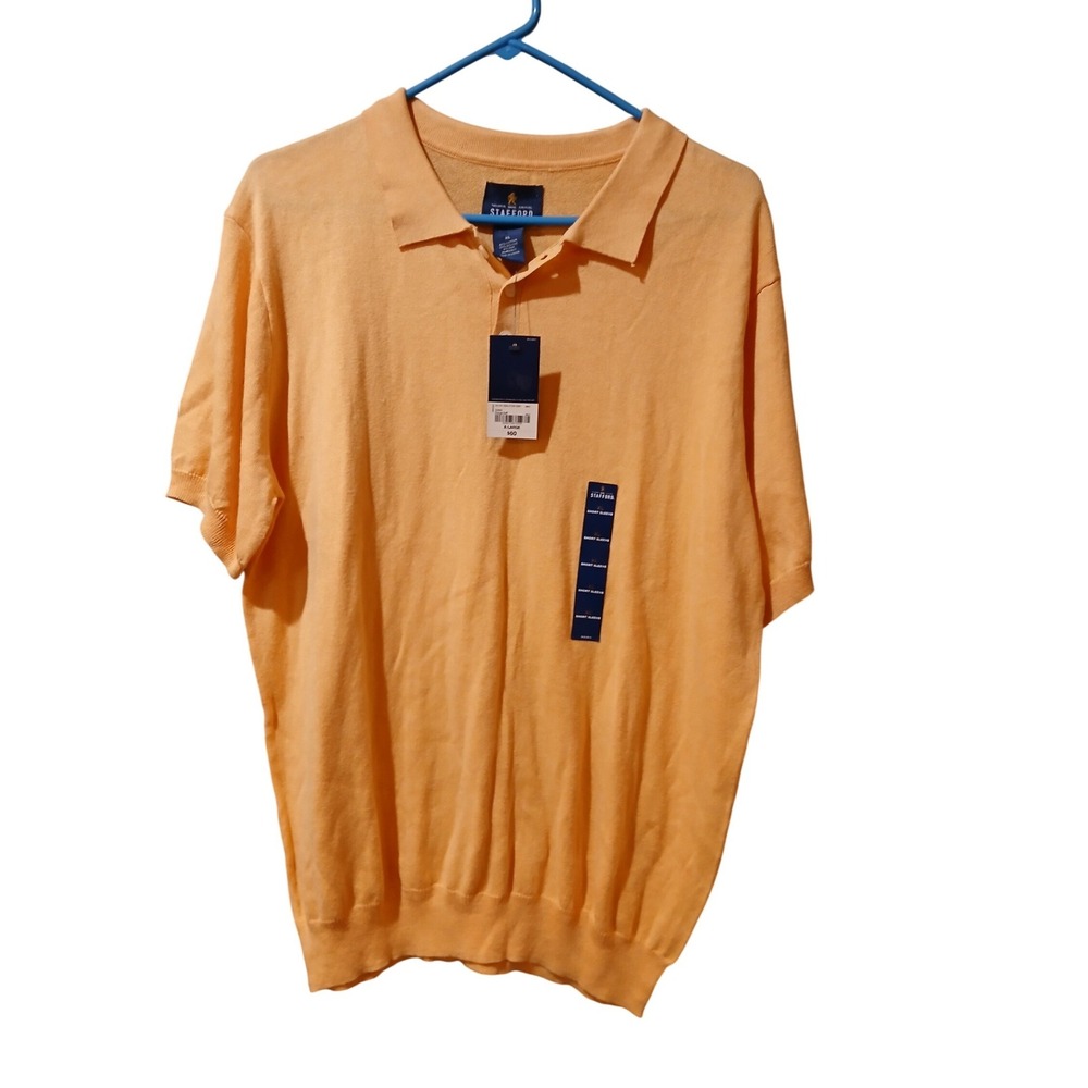 Stafford Mens XL Orange Buff Cotton Viscose Silk Knit Short Sleeve Polo Shirt